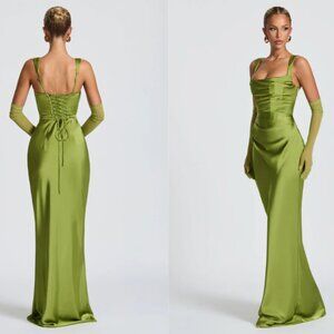 green maxi formal prom dress corset